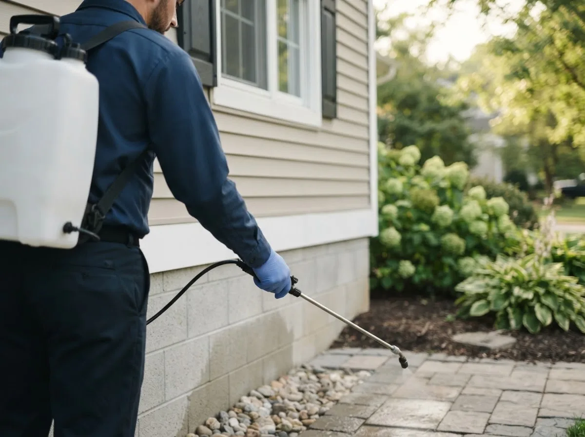 Pest control technician inspecting a home in Houghton, NY